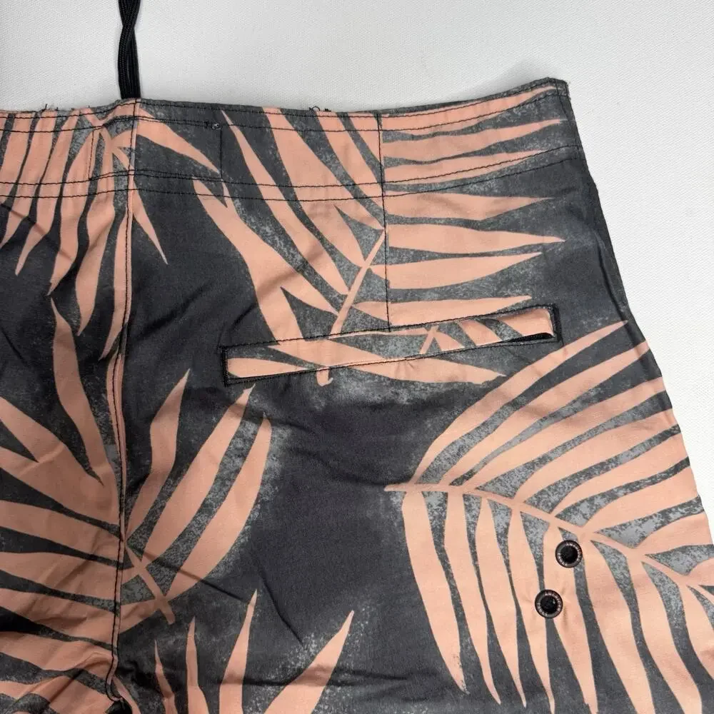 American Eagle Board Shorts Mens 30 Black Pink Palm Print Swim Trunks Beach
